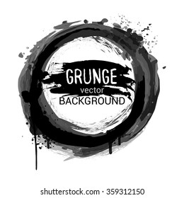 Abstract black grunge banner with ink splash and strokes on white background. Useful design elements for your projects