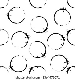 Abstract black grunge circles seamless pattern on white background