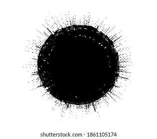 Abstract black grunge dirty round banner.