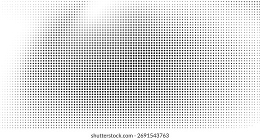 Abstractas negro grunge negro punto medio tono fondo degradado blanco. Liso con efecto de malla. Moderno estilo punteado y pop art. EPS 10