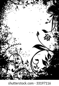 abstract black grunge with floral pattern