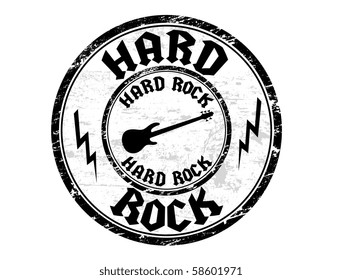 Abstract black grunge rubber stamp with  the text hard rock written inside the stamp