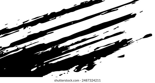 Abstract black Grunge splatter brush stroke on transparent background