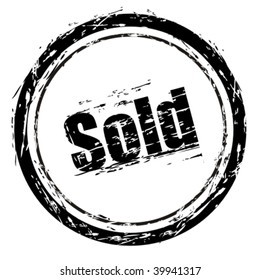 Abstract black grunge stamp named "sold".