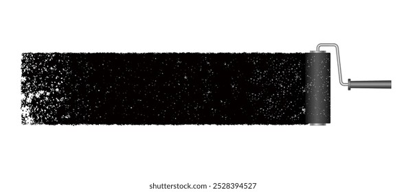 Abstract Black Grunge Texture Background With A Paint Roller Isolated On A White Background. Vector Illustration.