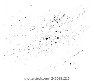 Abstract black grunge texture with paint splashes. Black paint splatter isolated on white background. Water splash silhouette vector texture overlay.