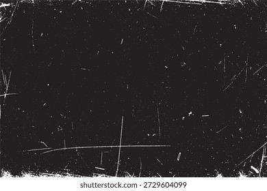 Abstract Black Grunge Texture with White Scratches and Dust Overlay