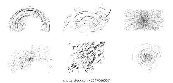 Abstract Black Grunge Textures With Distressed Ink Patterns Vector Set