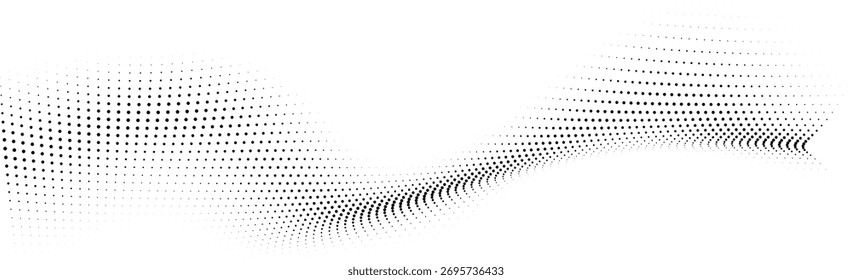 Abstractas patrón curvo de semitono negro, textura de onda punteada que crea movimiento fluido moderno, fondo de gradiente suave para póster, Fondo de pantalla o Diseño gráfico digital