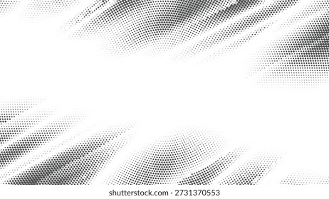 Abstract black halftone diagonal flow background with dotted wave texture, clean modern design for editorial and digital layouts