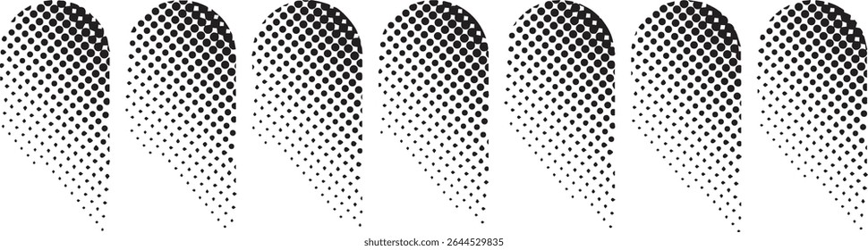 Abstract black halftone dots teardrop shapes design