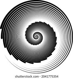 abstract black halftone dots.white halftone dots in vortex form. Geometric art. Trendy design element.Circular and radial lines volute, helix.Segmented circle with rotation