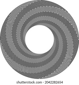  abstract black halftone dots.white halftone dots in vortex form. Geometric art. Trendy design element.Circular and radial lines volute, helix.Segmented circle with rotation