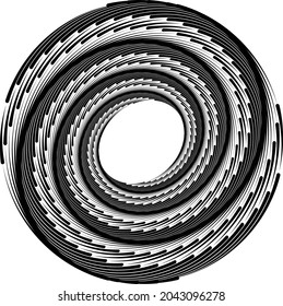  abstract black halftone dots.white halftone dots in vortex form. Geometric art. Trendy design element.Circular and radial lines volute, helix.Segmented circle with rotation