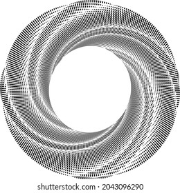  abstract black halftone dots.white halftone dots in vortex form. Geometric art. Trendy design element.Circular and radial lines volute, helix.Segmented circle with rotation