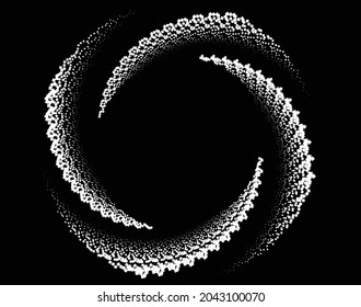 abstract black halftone dots.white halftone dots in vortex form. Geometric art. Trendy design element.Circular and radial lines volute, helix.Segmented circle with rotation