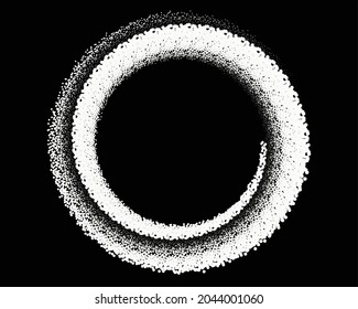  puntos de media tonalidad negros abstractos.puntos de semitono blancos en forma vórtice. Arte geométrico. Elemento de diseño de moda.Líneas circulares y radiales volute, helix.Círculo segmentado con rotación