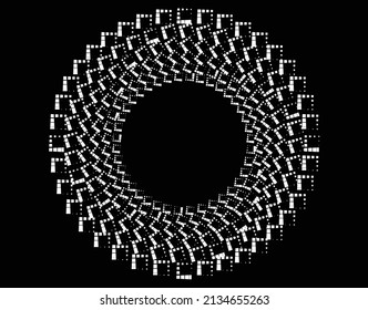 abstract black halftone dots.white halftone dots in vortex form. Geometric art. Trendy design element.Circular and radial lines volute, helix.Segmented circle with rotation