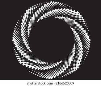  abstract black halftone dots.white halftone dots in vortex form. Geometric art. Trendy design element.Circular and radial lines volute, helix.Segmented circle with rotation