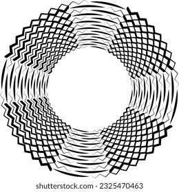 puntos de media tonalidad negros abstractos.puntos de semitono blancos en forma vórtice. Arte geométrico. Elemento de diseño de moda.Líneas circulares y radiales volute, helix.Círculo segmentado con rotación