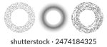 Abstract black halftone dotted background. Set of three patterns in circle form. Circle halftone dots. Vector illustration