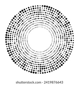 Abstract black halftone dotted background in circle form. Circle halftone dots. Vector illustration