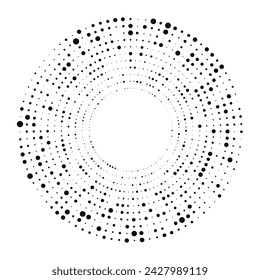Abstract black halftone dotted background in circle form. Circle halftone dots. Vector illustration