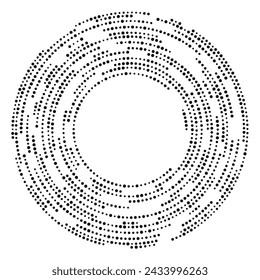 Fondo punteado de semitono negro abstracto en forma de círculo. Puntos de semitonos en círculo. Ilustración de vector