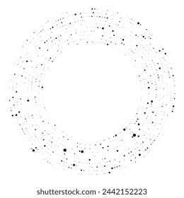 Fondo punteado de semitono negro abstracto en forma de círculo. Puntos de semitonos en círculo. Ilustración de vector