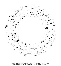 Abstractas fondo negro de medio tono punteado en forma de círculo. Puntos de semitonos en círculo. Ilustración vectorial