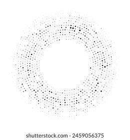 Abstractas fondo negro de medio tono punteado en forma de círculo. Puntos de semitonos en círculo. Ilustración vectorial