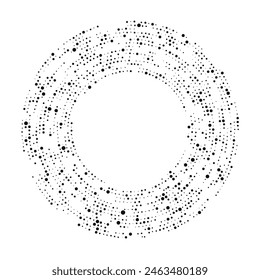 Abstractas fondo negro de medio tono punteado en forma de círculo. Puntos de semitonos en círculo. Ilustración vectorial