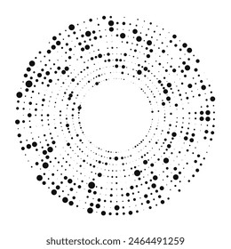 Abstract black halftone dotted background in circle form. Circle halftone dots. Vector illustration