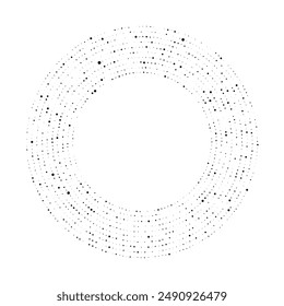 Abstractas fondo negro de medio tono punteado en forma de círculo. Puntos de semitonos en círculo. Ilustración vectorial