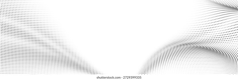 Abstractas Ilustración vectorial de onda de encuadre de semitono negro con textura punteada que crea una composición equilibrada sobre fondo blanco para diseños y marcas modernos