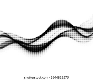 Abstract black halftone wave on white background. Trendy minimal element for poster, banner, layout, tech or sound design.