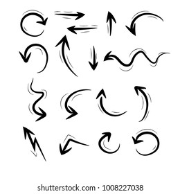 Abstract black hand drawn arrows set. Vector illustration EPS 10