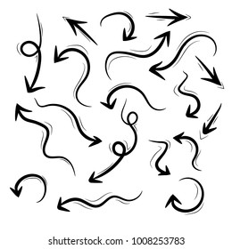 Abstract black hand drawn arrows set. Vector illustration EPS 10