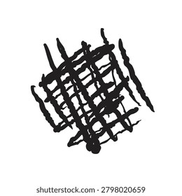 Abstract black hand drawn grid pattern, crisscross scribble lines, textured background, vector.