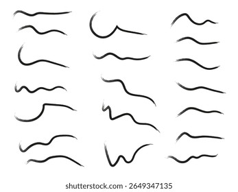 Abstrato preto mão desenhada linhas e rabiscos no fundo branco por marcador ou caneta. Elementos de design com estilo de giz de rabiscar para realces, divisores de texto, quadros ou fins decorativos. Esboço minimalista