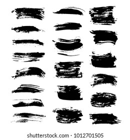 Abstract black hand-drawn brush strokes very big set isolated on a white background