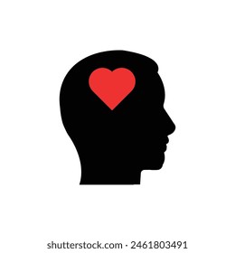 abstract black head with big red heart inside. concept of mental health serenity or easy peacefulness. flat simple style trend modern passion logotype graphic