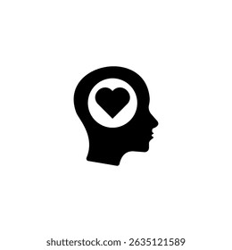 abstract black head with big red heart inside. concept of mental health serenity or easy peacefulness. flat simple style trend modern passion logotype graphic