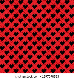 Abstract black heart and dash line seamless pattern on red background vector