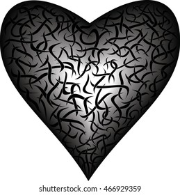 abstract black heart. elements woven worms