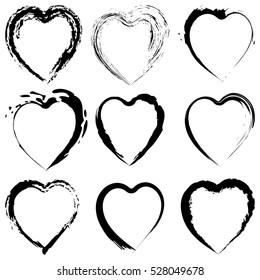Abstract black heart shapes set, chalk heart design