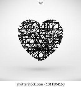 Abstract black heart symbol for Valentine's Day. Heart shape for decorative card, website, template design, postcard, special offer sale, advertising, mobile application. Vector illustration.