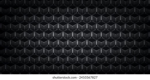 Abstract black hexagon background design dark honeycomb grid pattern background. Abstract octagonal dark 3d background.