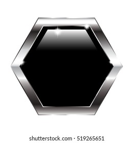 Abstract black hexagon background in a silver frame. Vector illustration, on transparent background.
