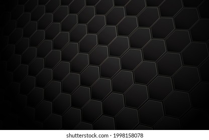 Abstract black hexagon and gold line geometric perspective background. Vector illustration